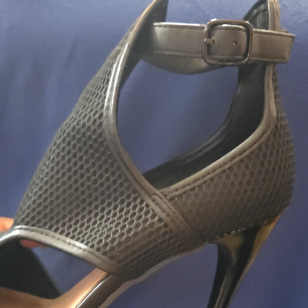Steve Madden Black Mesh Cutout High Heel Sandals - Picture 6 of 9